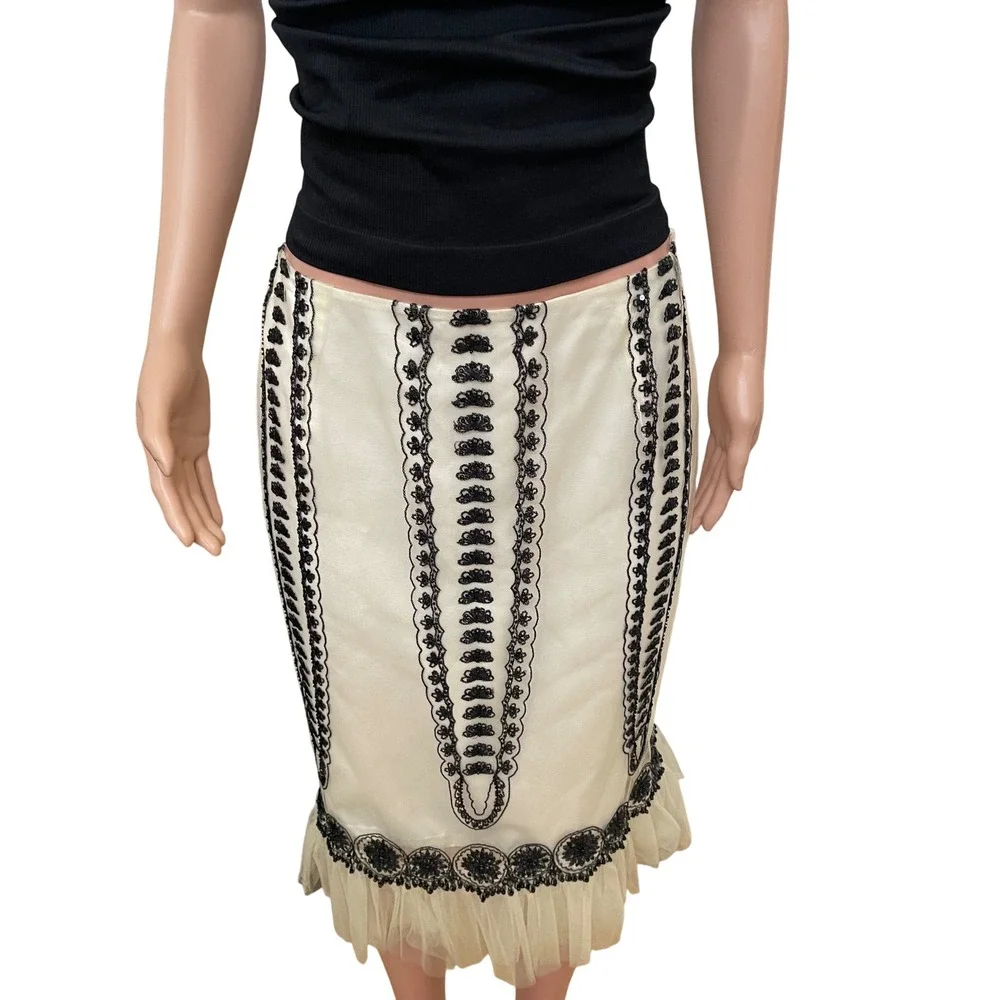 SHANI designer nylon Fairy‎ beaded cream black embroidery sequin ruffle skirt 10